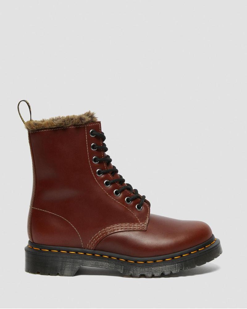 Brown Women's Dr Martens 1460 Serena Faux Fur Lined Winter Boots | CA 279ZUT